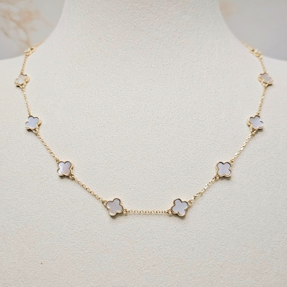 Ten Motifs Mother Of Pearl Clover Gold Necklace, 925 Silver, 18K Gold Plated